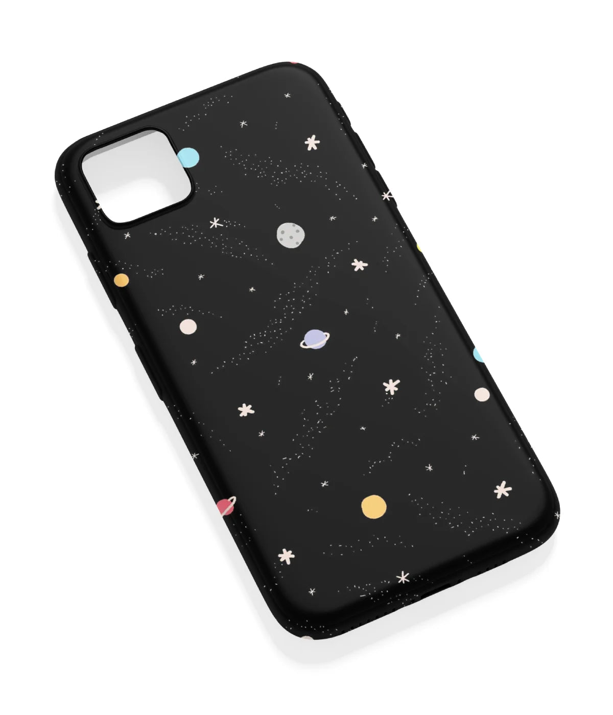 An angled view of a soft silicone case featuring a vibrant design.