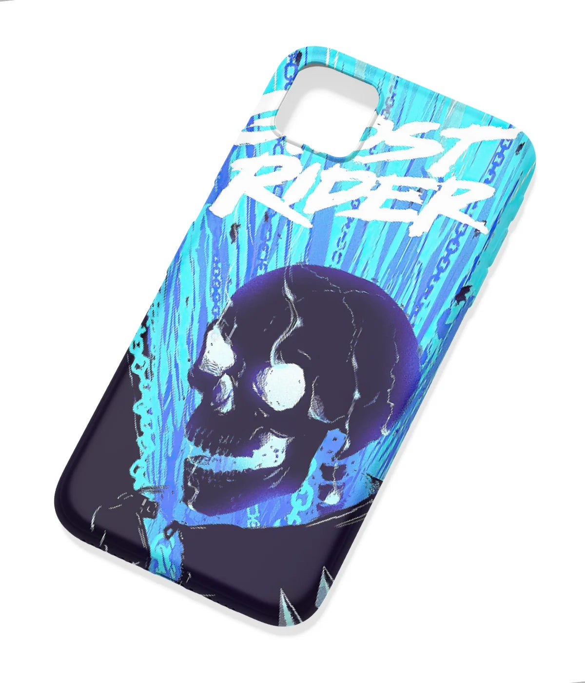 An angled view of a soft silicone case featuring a colorful design.