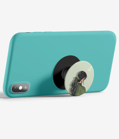 An image demonstrating how to use the phone grip as a stand to hold a mobile phone in landscape mode for hands-free viewing