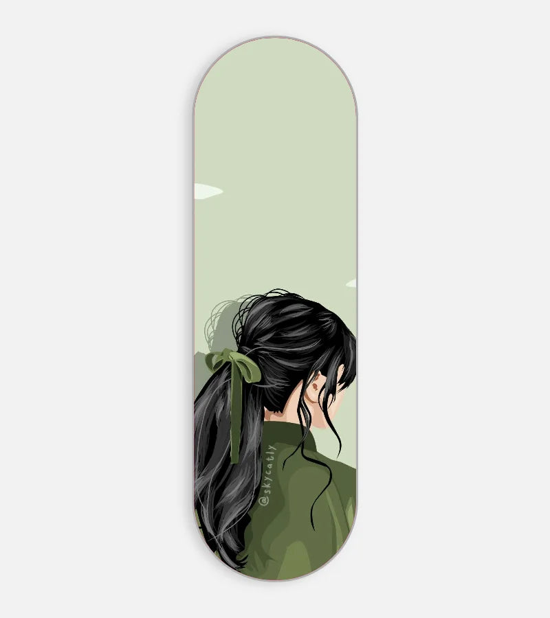 Mobile phone grip slider with a colorful design on a white background