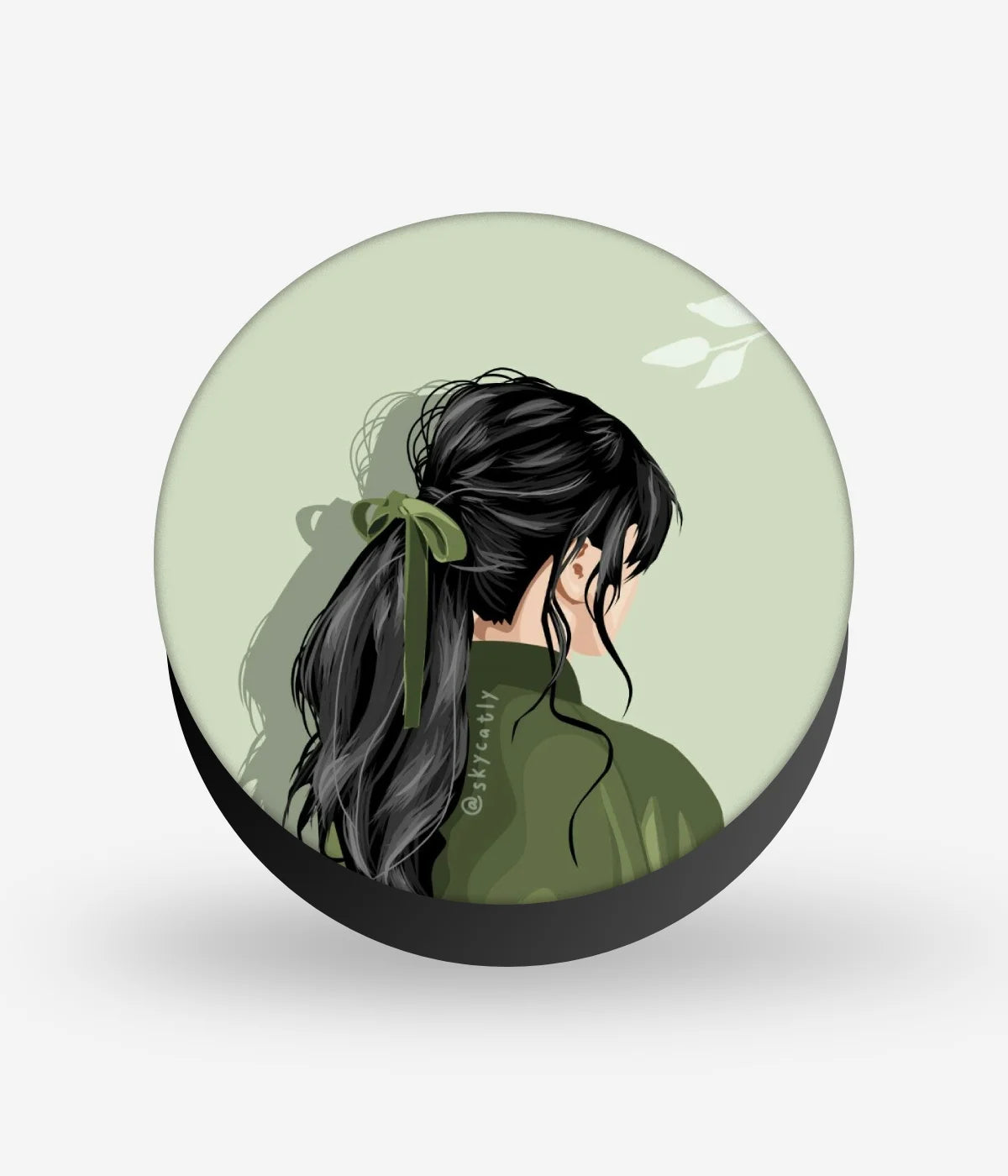 Mobile phone grip with a colorful design on a white background