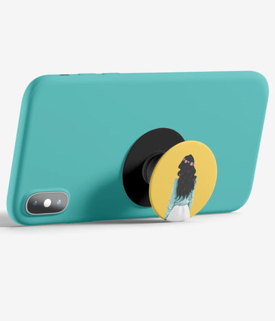 An image demonstrating how to use the phone grip as a stand to hold a mobile phone in landscape mode for hands-free viewing