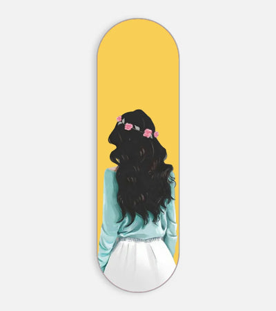 Mobile phone grip slider with a colorful design on a white background