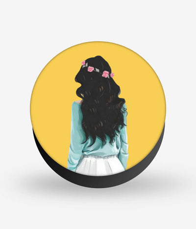 Mobile phone grip with a colorful design on a white background