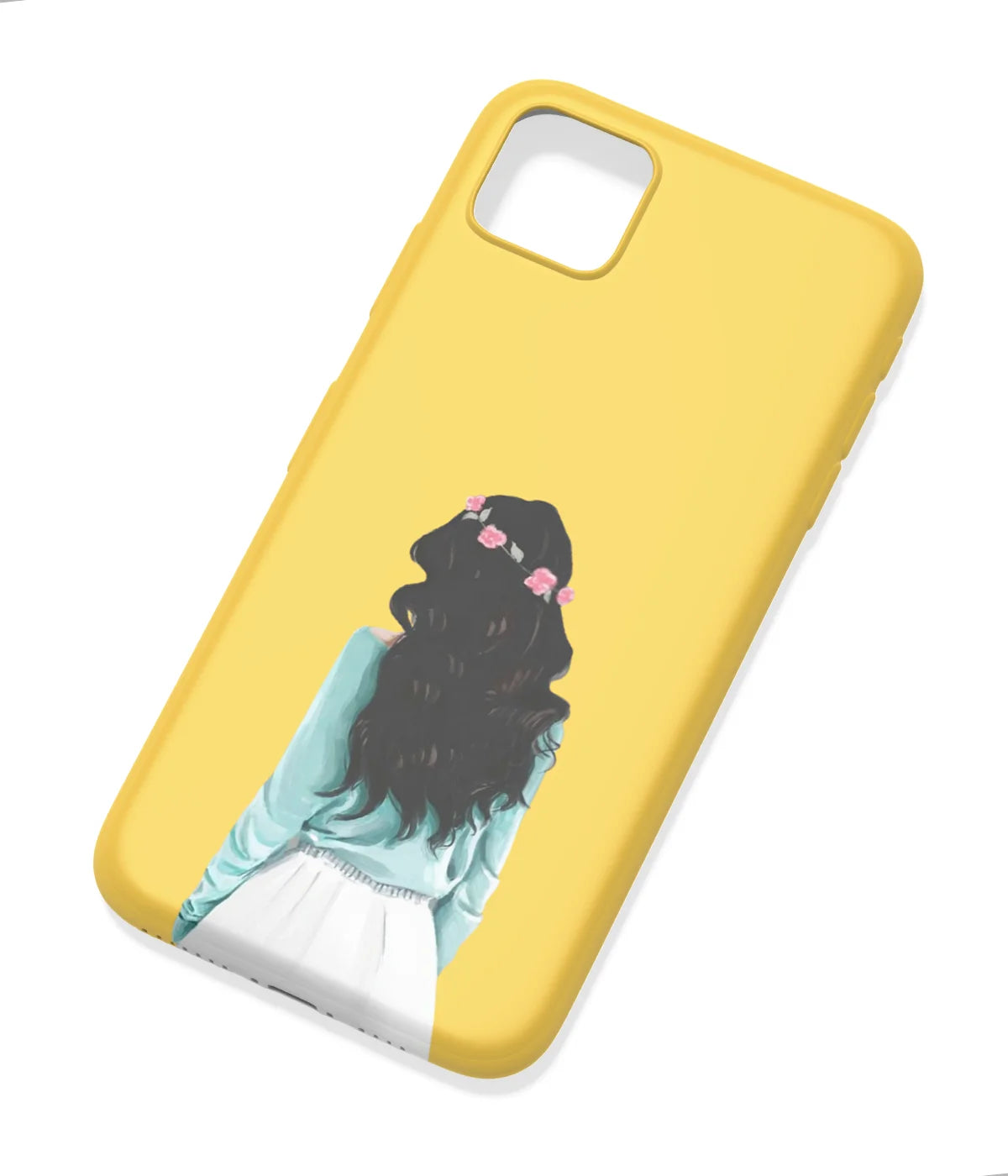 An angled view of a soft silicone case featuring a colorful design.