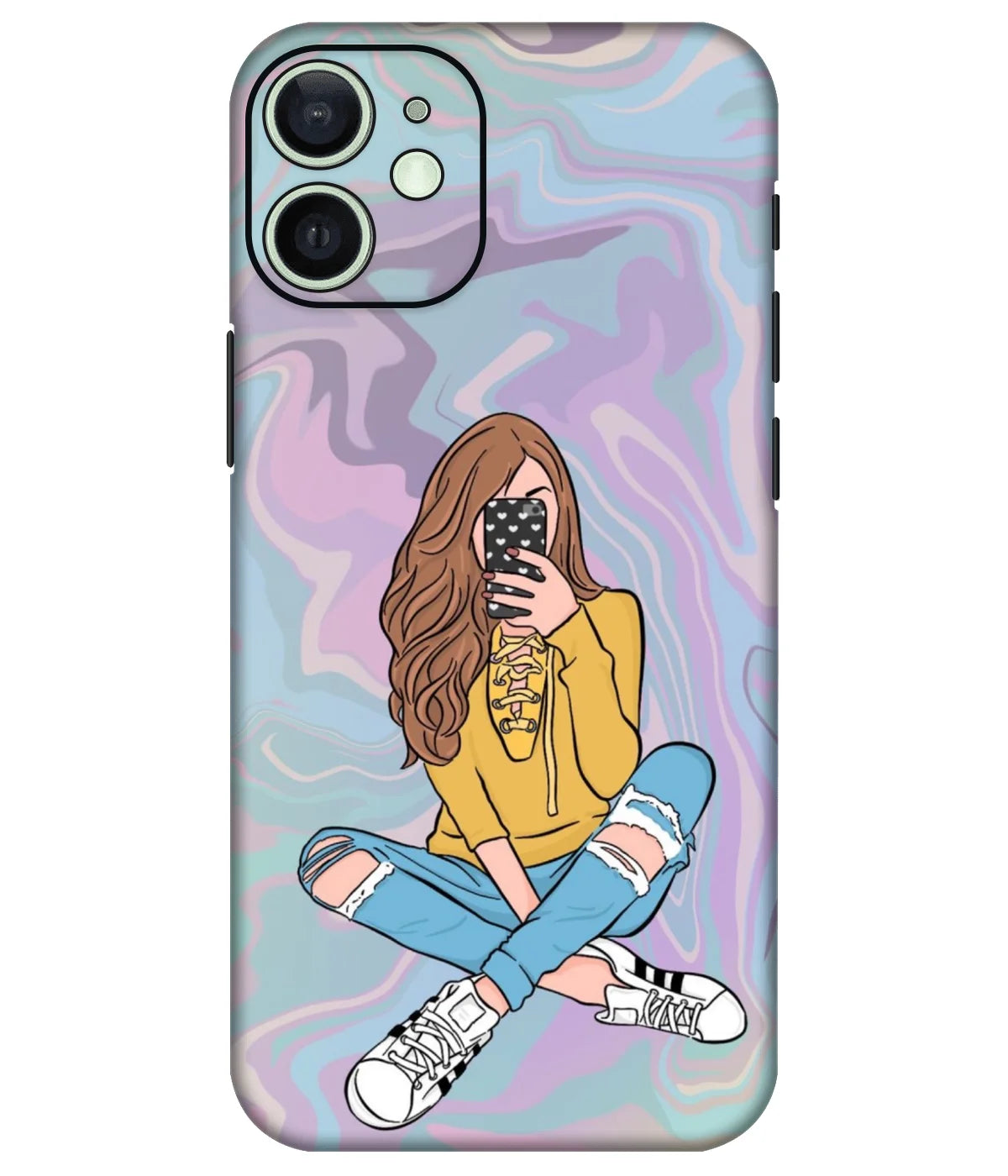 Image of a phone case featuring a mobile skin with a graphic design.