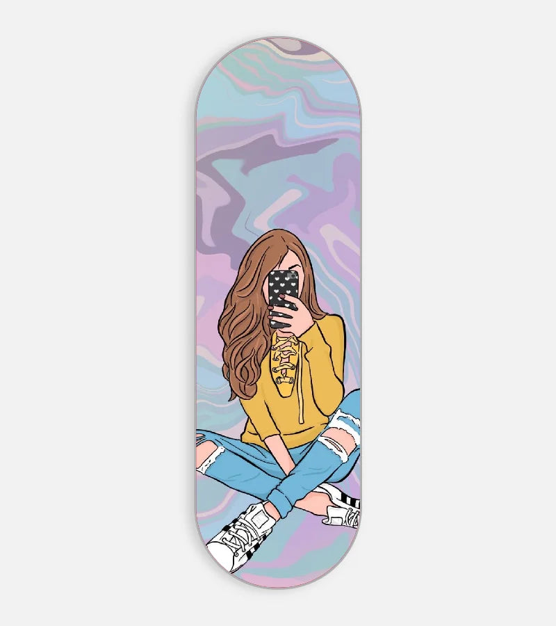Mobile phone grip slider with a colorful design on a white background
