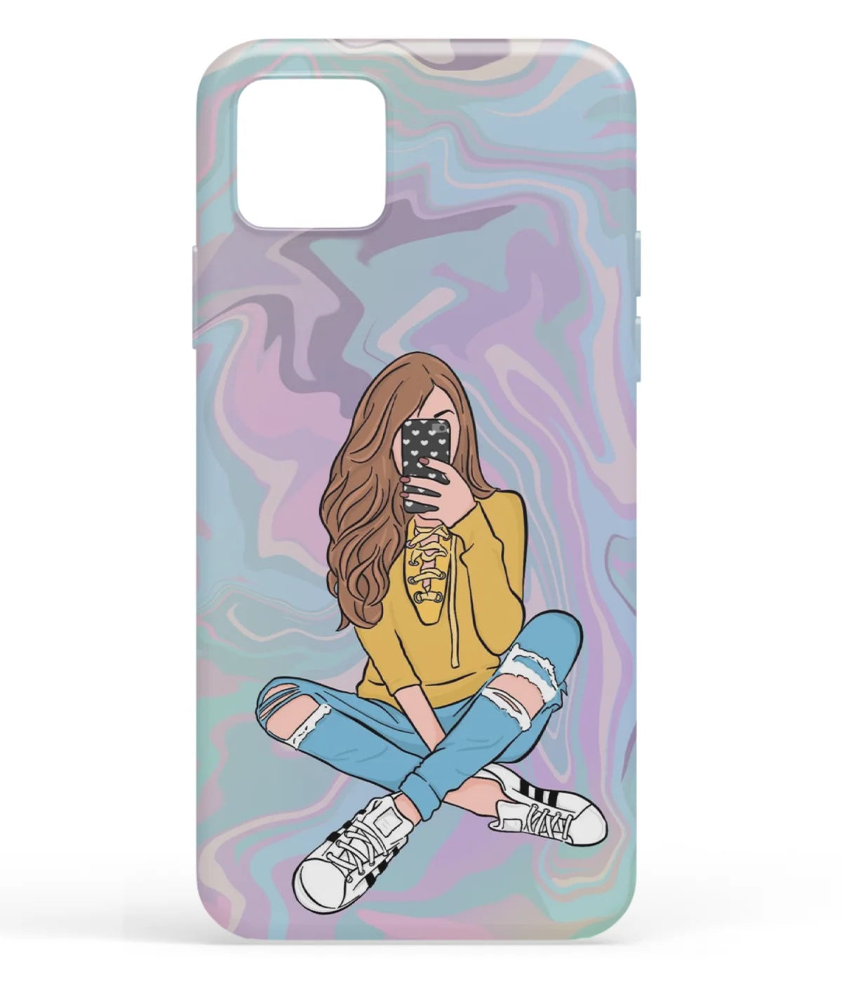 A front-on view of soft silicone phone case with a colorful design.