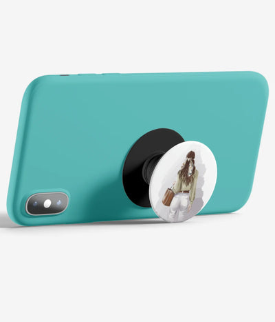 An image demonstrating how to use the phone grip as a stand to hold a mobile phone in landscape mode for hands-free viewing