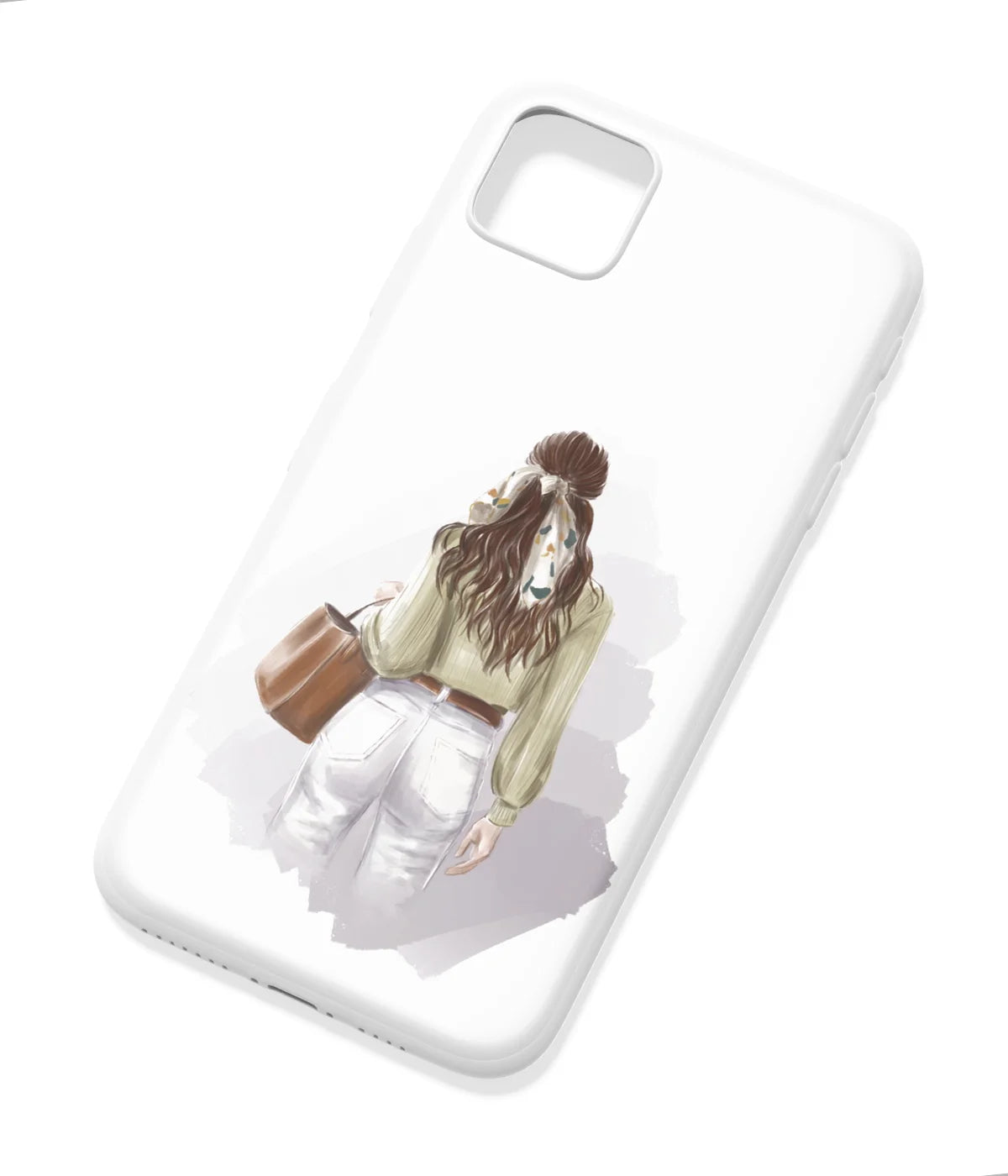 An angled view of a soft silicone case featuring a colorful design.