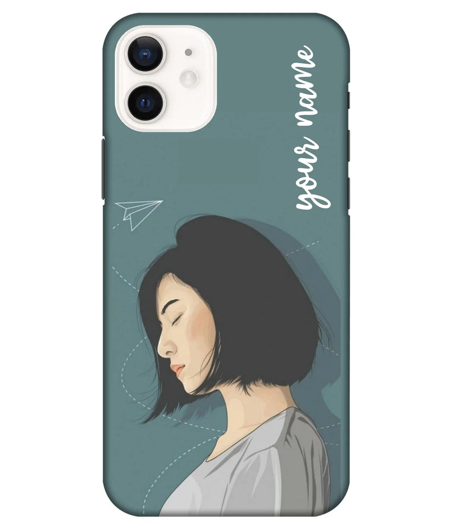 Girl Illustration Green Slim Hard Custom Name Case
