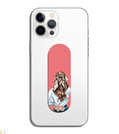 A phone grip slider applied to the back of a smartphone.