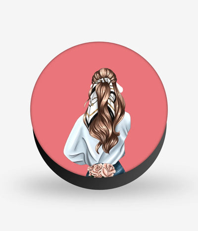 Mobile phone grip with a colorful design on a white background