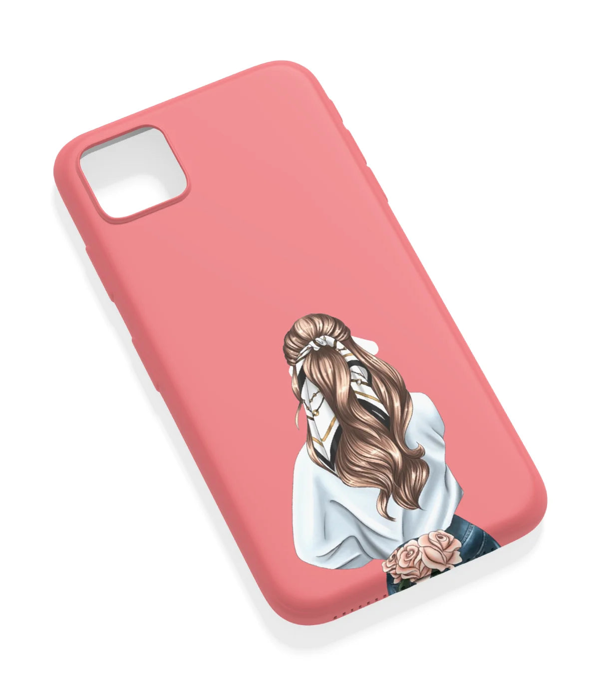 An angled view of a soft silicone case featuring a vibrant design.