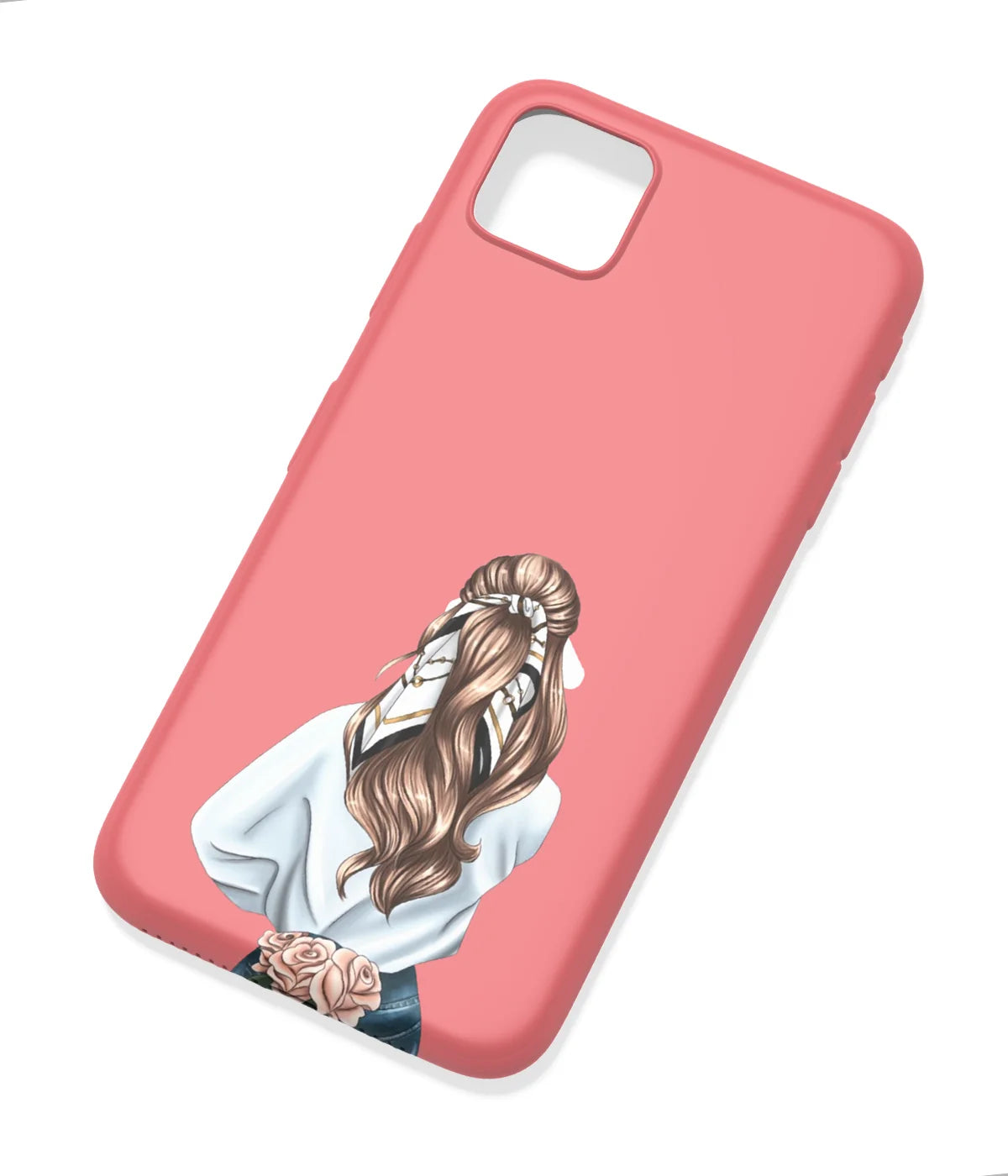An angled view of a soft silicone case featuring a colorful design.
