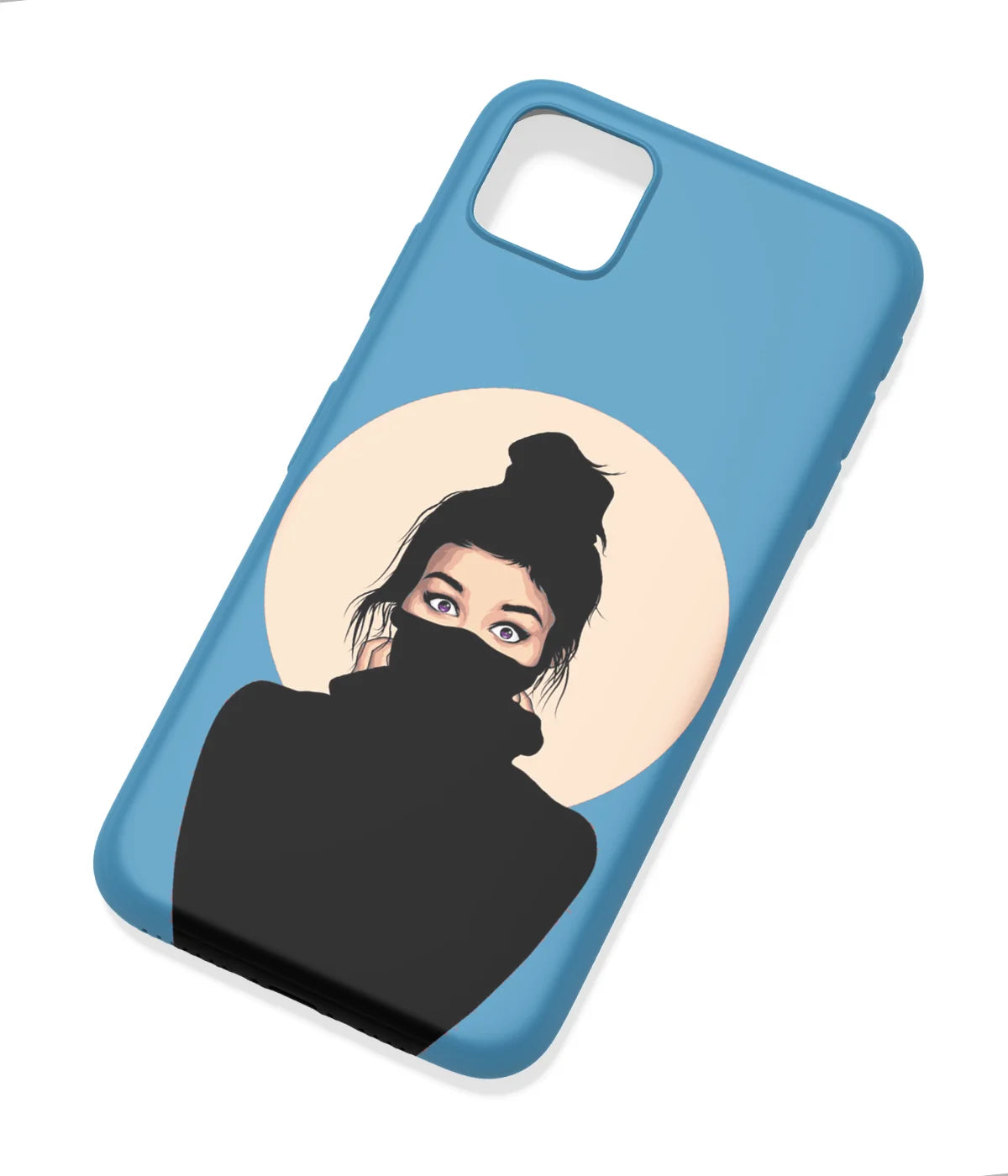 An angled view of a soft silicone case featuring a colorful design.