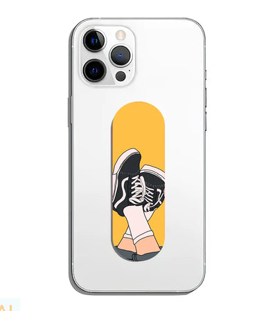 A phone grip slider applied to the back of a smartphone.