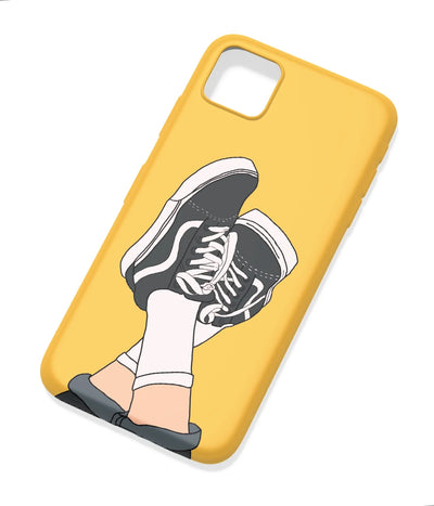 An angled view of a soft silicone case featuring a colorful design.