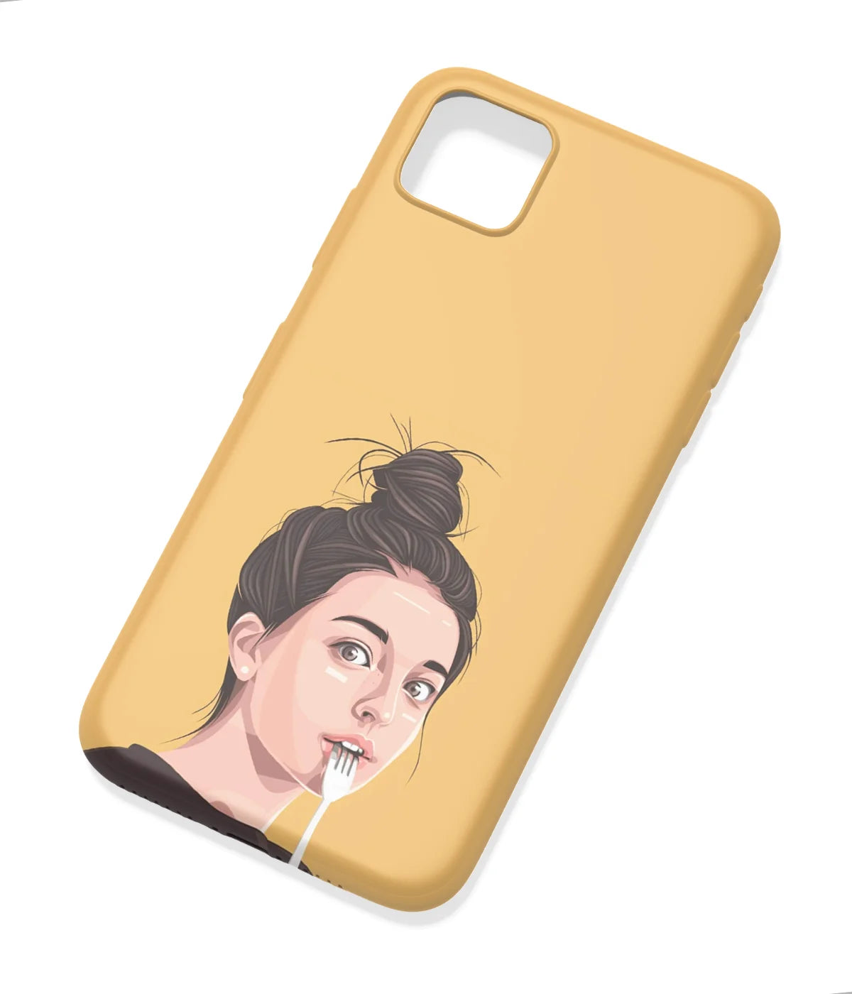 An angled view of a soft silicone case featuring a colorful design.