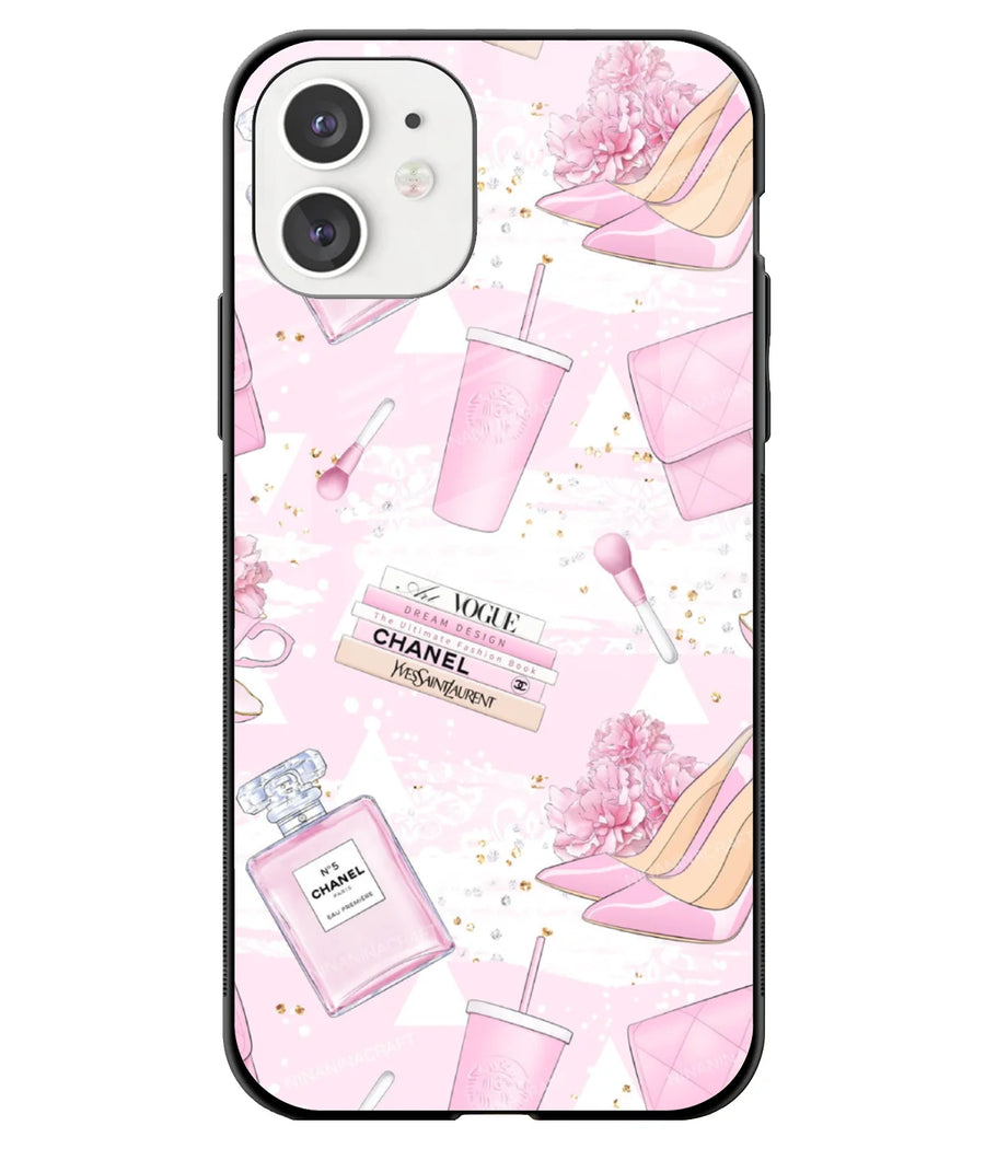 Girly Item Pattern Pink Glass Case