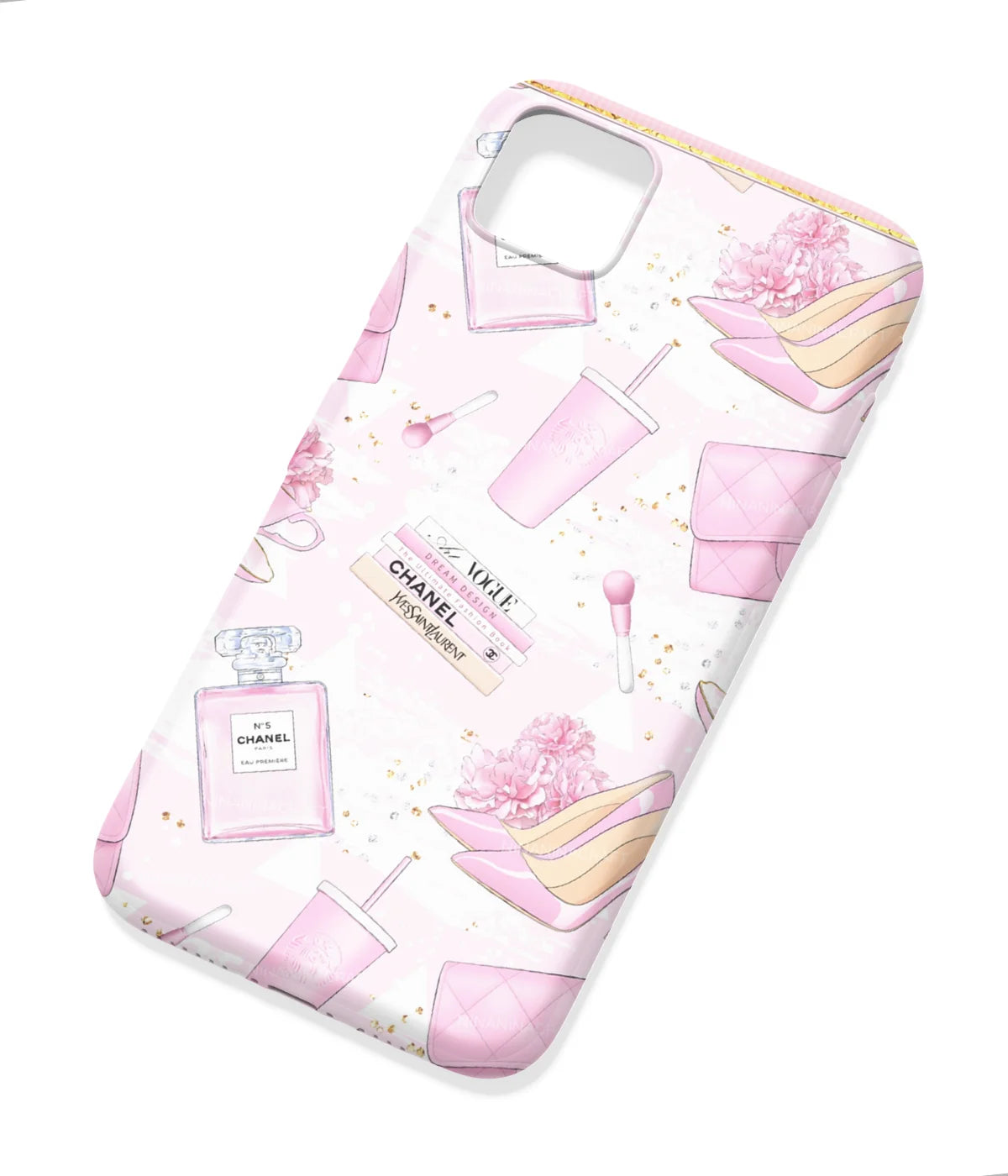 An angled view of a soft silicone case featuring a colorful design.