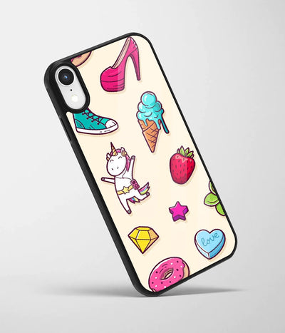 An angled view of a glass phone case featuring a vibrant design.