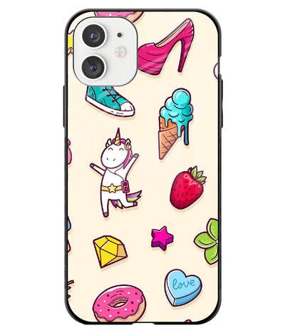 A front-on view of a glass phone case with a colorful design.
