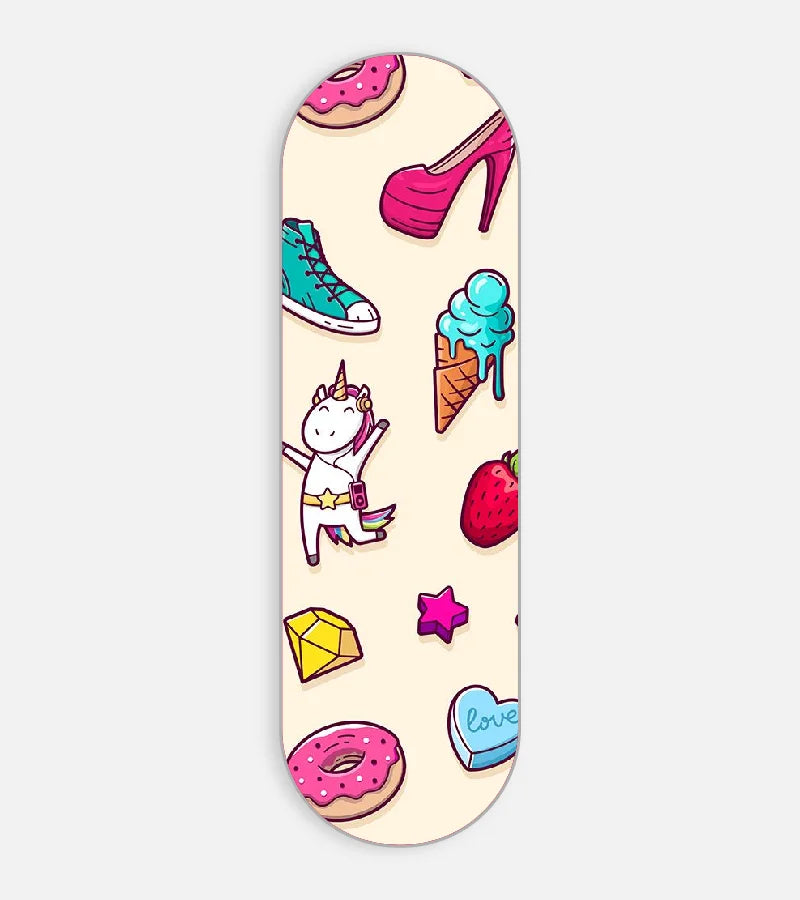 Mobile phone grip slider with a colorful design on a white background