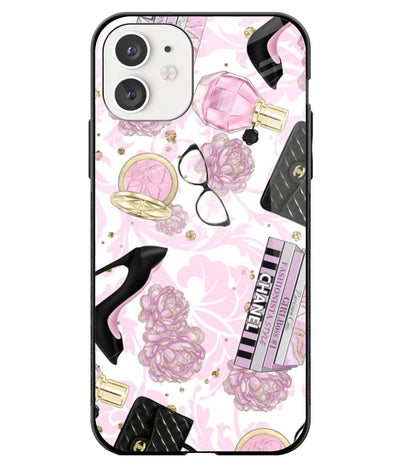 A front-on view of a glass phone case with a colorful design.