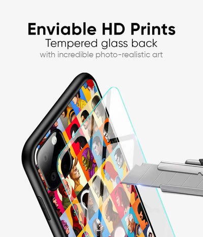 An image demonstrating the tempered glass back of a phone case with a razor blade, highlighting its durability and high-quality print.