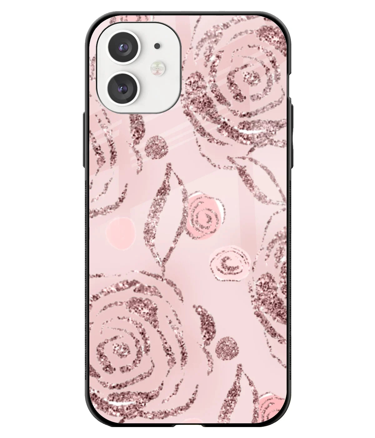 A front-on view of a glass phone case with a colorful design.