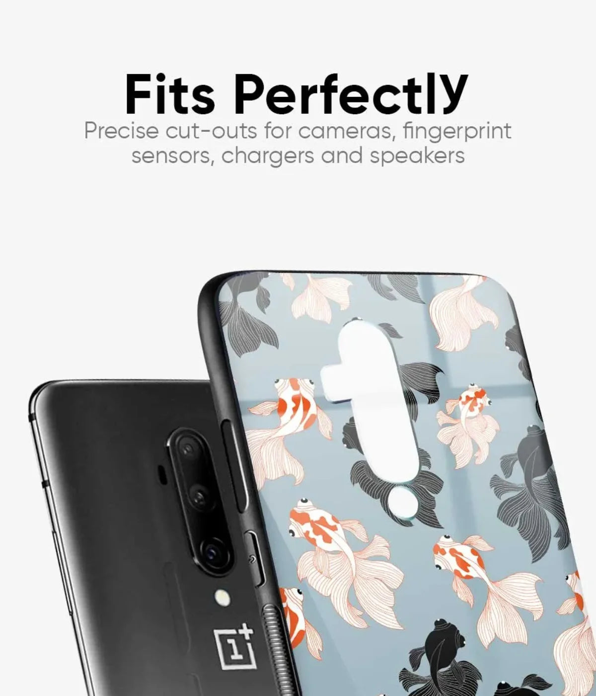 An image showing a glossy metal phone case highlighting its precise cut-outs for the camera and sensors.