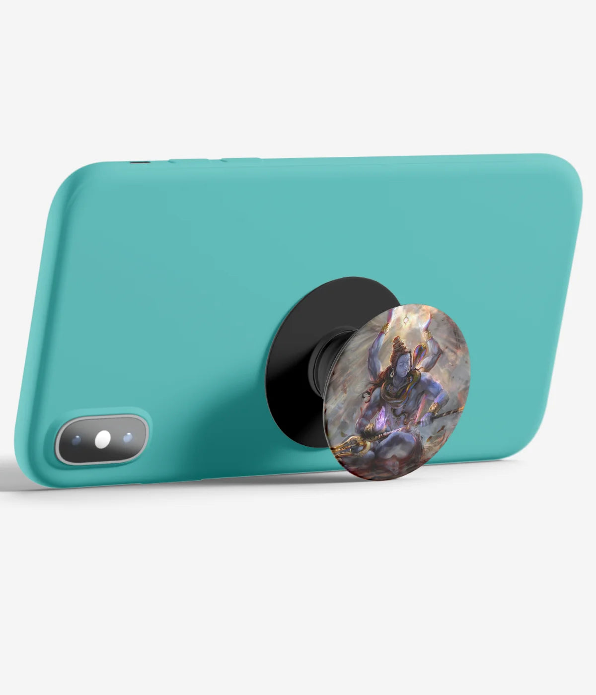 An image demonstrating how to use the phone grip as a stand to hold a mobile phone in landscape mode for hands-free viewing