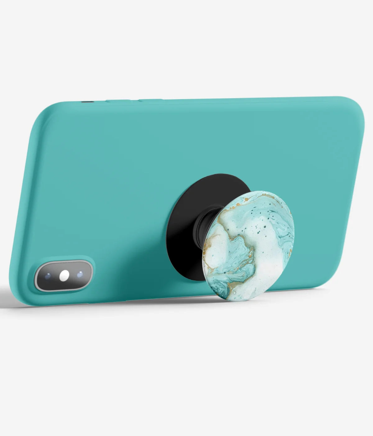 An image demonstrating how to use the phone grip as a stand to hold a mobile phone in landscape mode for hands-free viewing