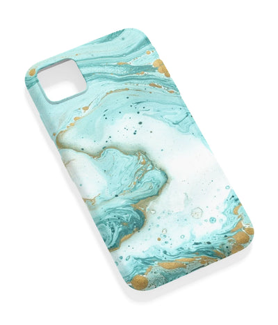 An angled view of a soft silicone case featuring a vibrant design.