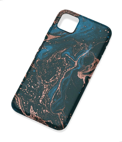 An angled view of a soft silicone case featuring a colorful design.