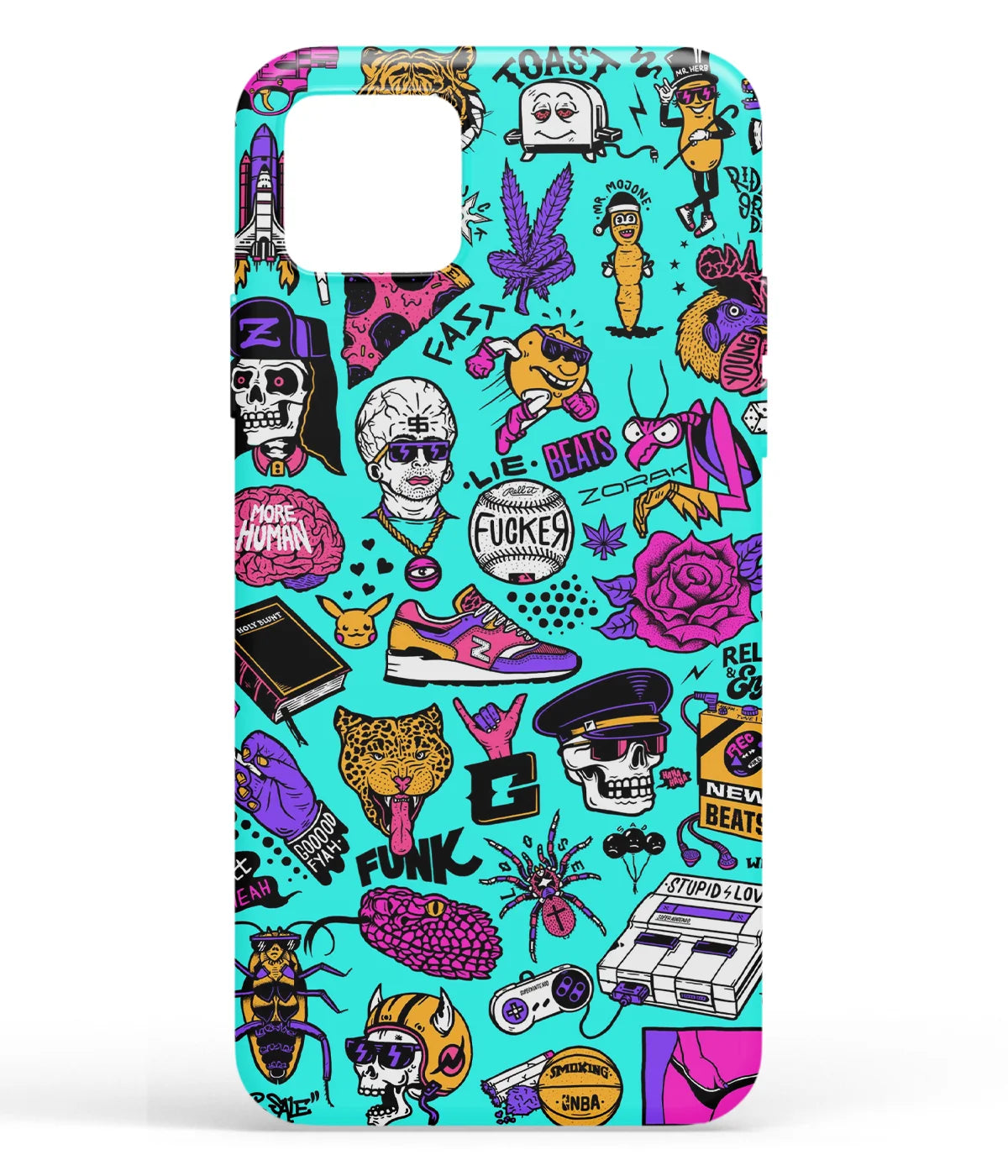 A front-on view of soft silicone phone case with a colorful design.