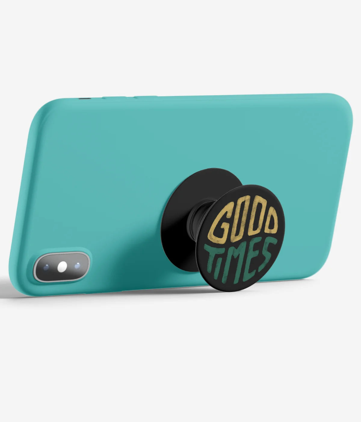 An image demonstrating how to use the phone grip as a stand to hold a mobile phone in landscape mode for hands-free viewing