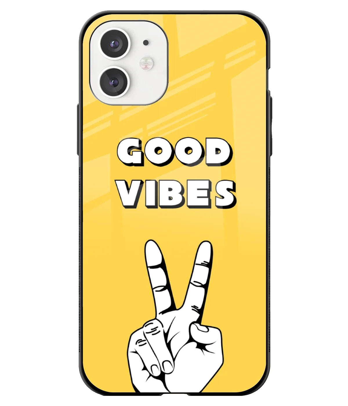 A front-on view of a glass phone case with a colorful design.