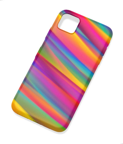 An angled view of a soft silicone case featuring a colorful design.