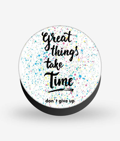 Mobile phone grip with a colorful design on a white background