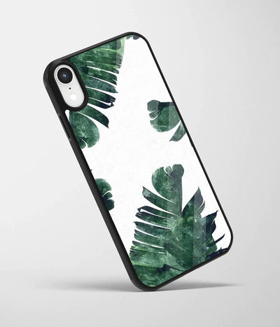 An angled view of a glass phone case featuring a vibrant design.