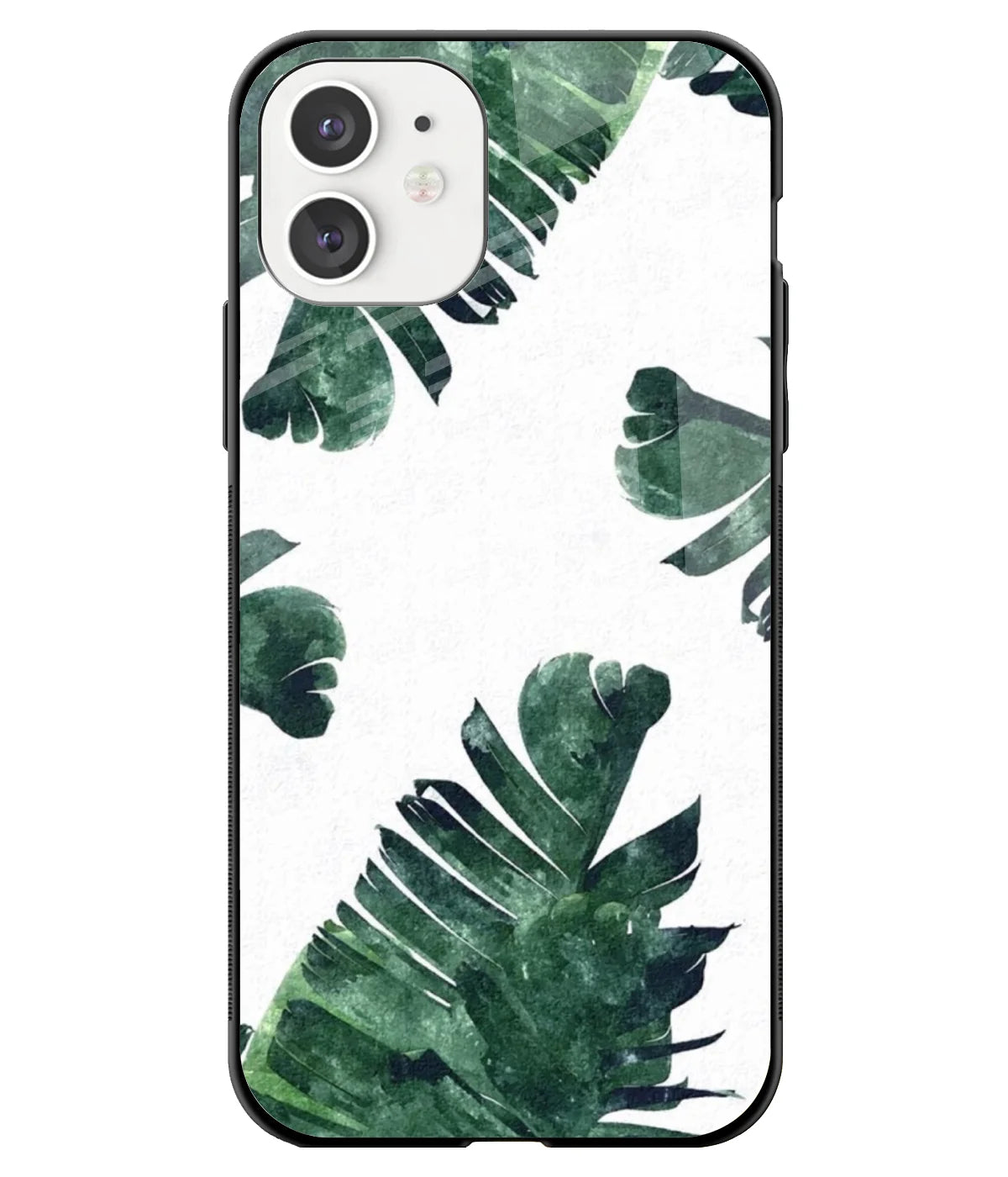 A front-on view of a glass phone case with a colorful design.