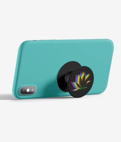 An image demonstrating how to use the phone grip as a stand to hold a mobile phone in landscape mode for hands-free viewing