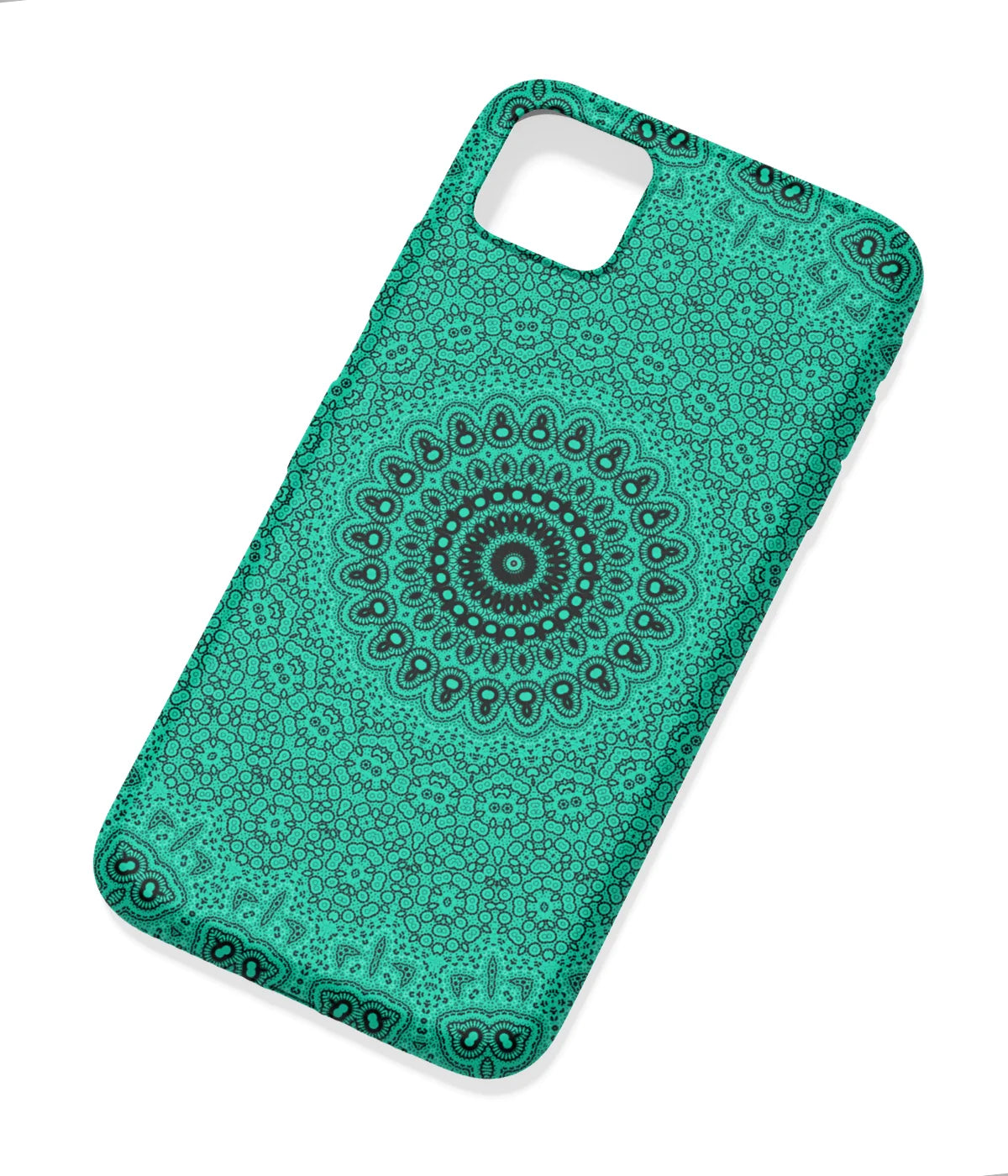 An angled view of a soft silicone case featuring a colorful design.