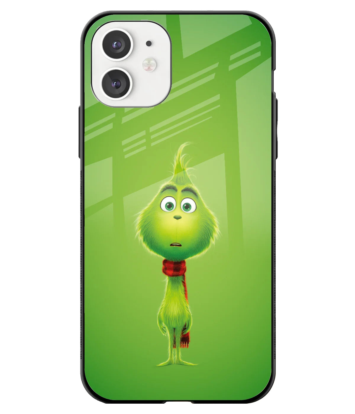 A front-on view of a glass phone case with a colorful design.