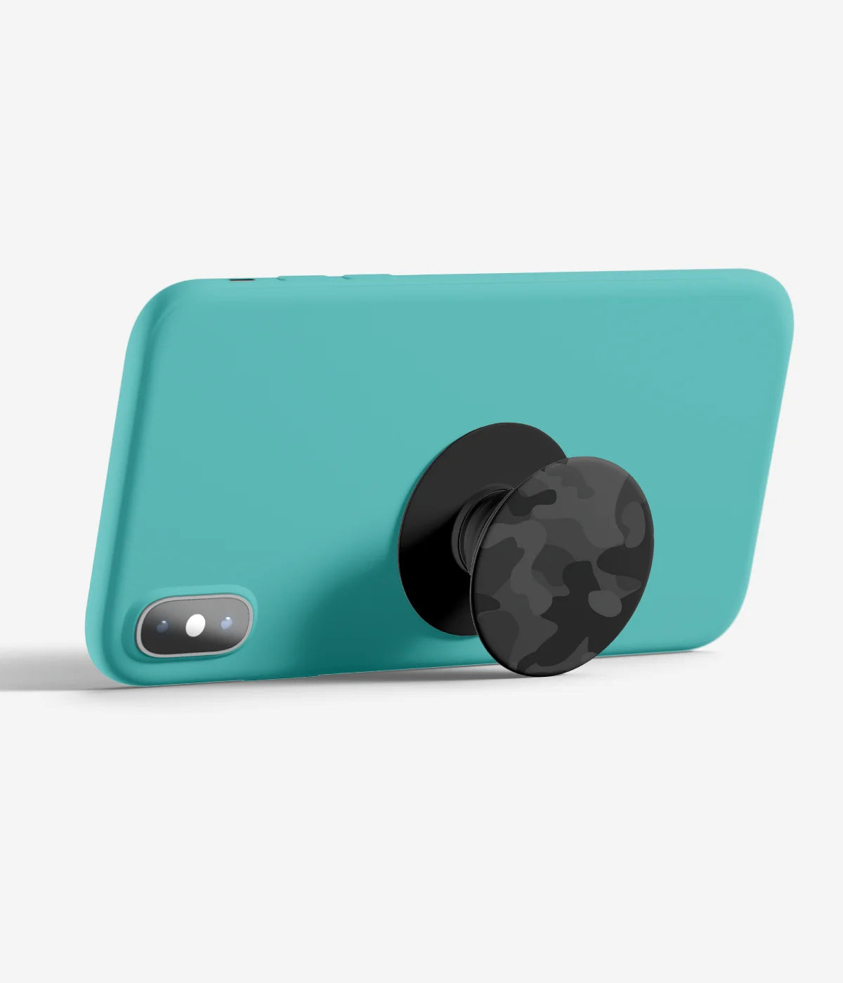 An image demonstrating how to use the phone grip as a stand to hold a mobile phone in landscape mode for hands-free viewing