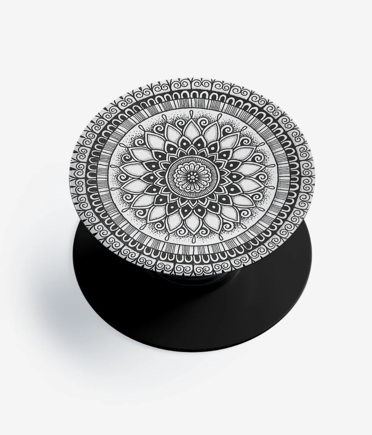 A top-down view of a phone grip holder on a clean white background