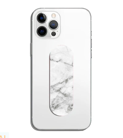 A phone grip slider applied to the back of a smartphone.