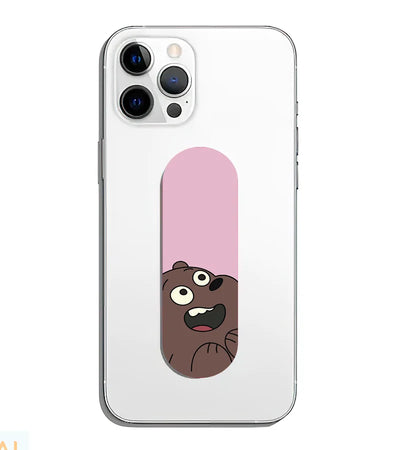 A phone grip slider applied to the back of a smartphone.